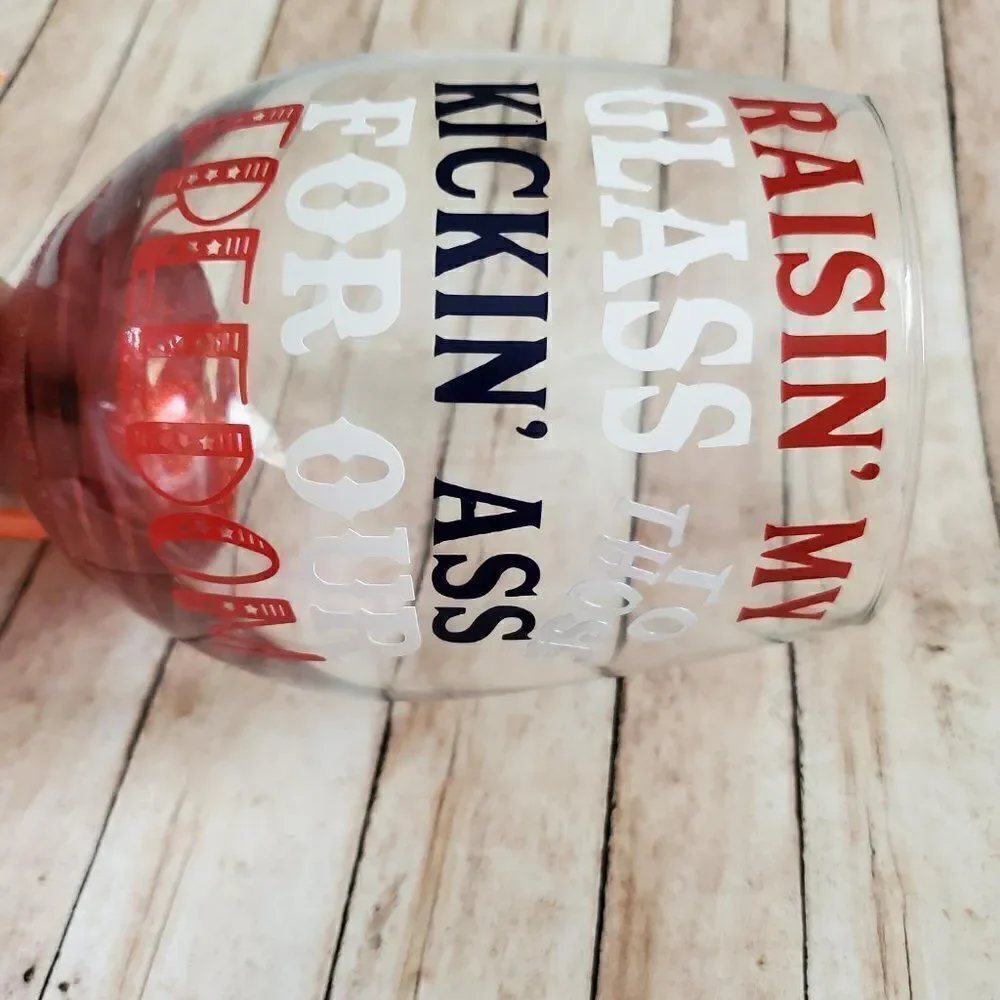 Red White And Blue Wine Tumbler,  Patriotic Glass, Remembrance Gift